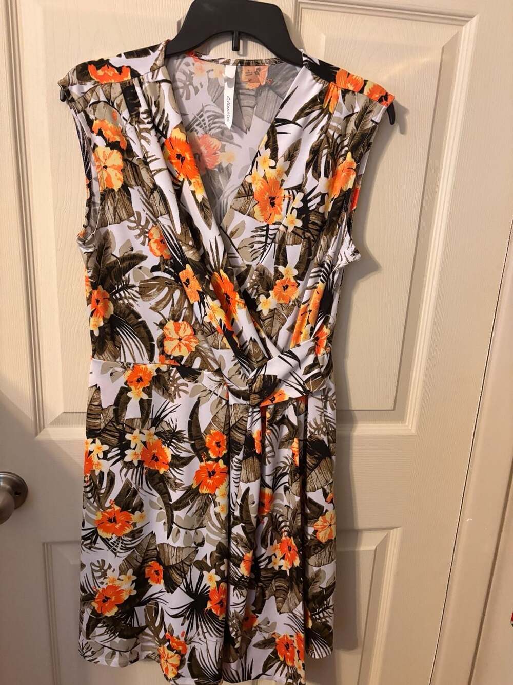 MC Collection Tropical Floral Print Sleeveless Faux Wrap Dress